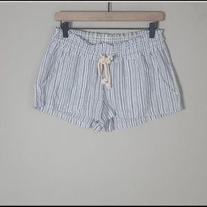 Roxy Blue and White Striped Linen Shorts in EUC